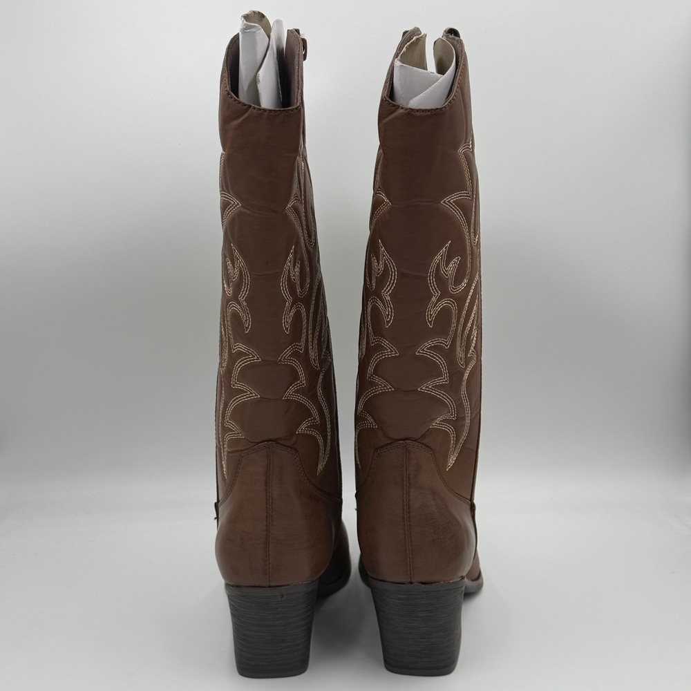 NEW Pop Barry Brown Distressed Western Cowboy Boots Womens 6.5 M Pointed Toe Zip - Picture 4 of 9